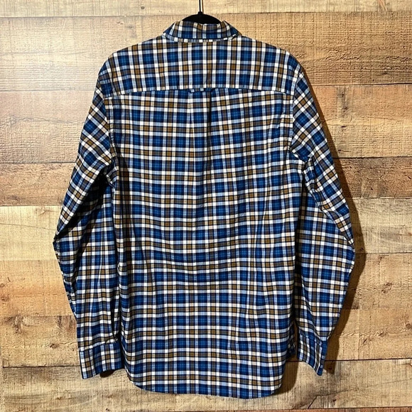 🌻 ORVIS Men’s sz M Tall Classic Fit Blue and Tan Button Down - Picture 2 of 5